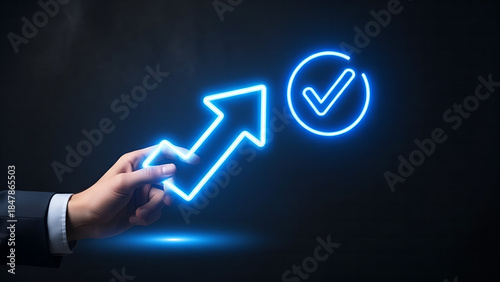 hand holding a glowing light bulb, businessman pushing a button on a virtual screen, Business people showing ideas warranty, international standard, ISO quality certification and quality guarantee mar