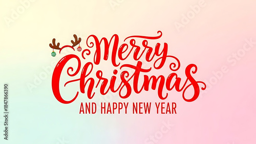 Merry Christmas and Happy New Year Typography with Festive Decorations