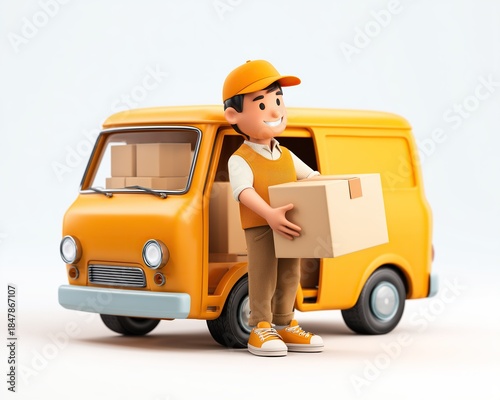 Illustration of a package delivery man carrying boxes.