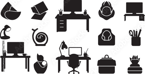 Modern office workspace icons for business productivity