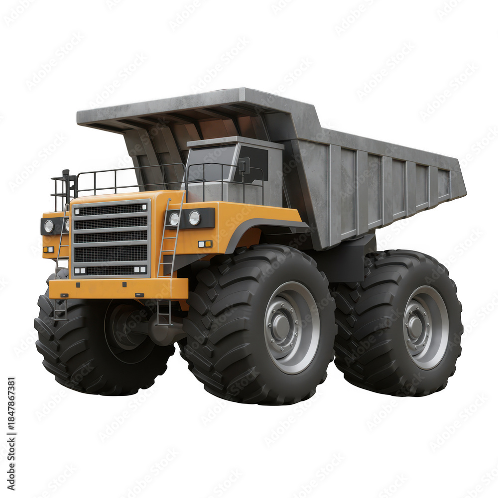 Obraz premium Yellow and gray mining dump truck isolated on transparent background