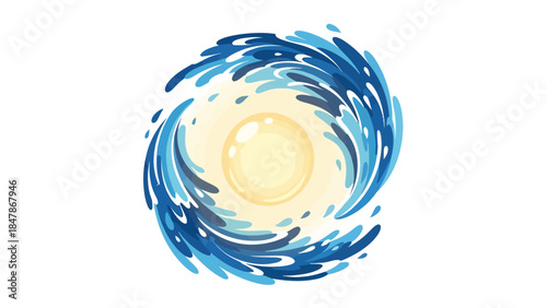 Swirling blue water splashes around a bright yellow center