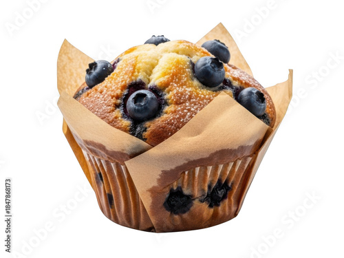 Blueberry muffin with blueberries isolated on transparent background