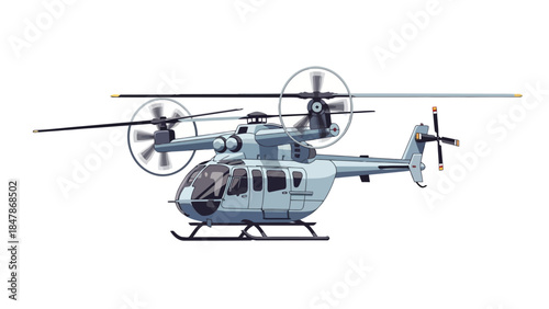 Twinrotor helicopter in a light blue color against a white background