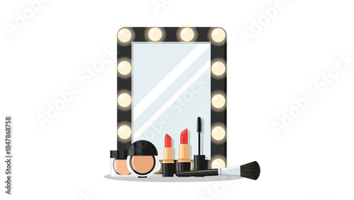 Vanity mirror with makeup