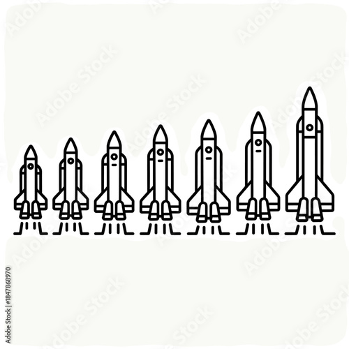 [Vector EPS]A series of rocket illustrations showing different sizes and designs