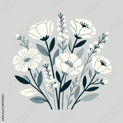 [Vector EPS]A beautiful floral arrangement with white and grey flowers