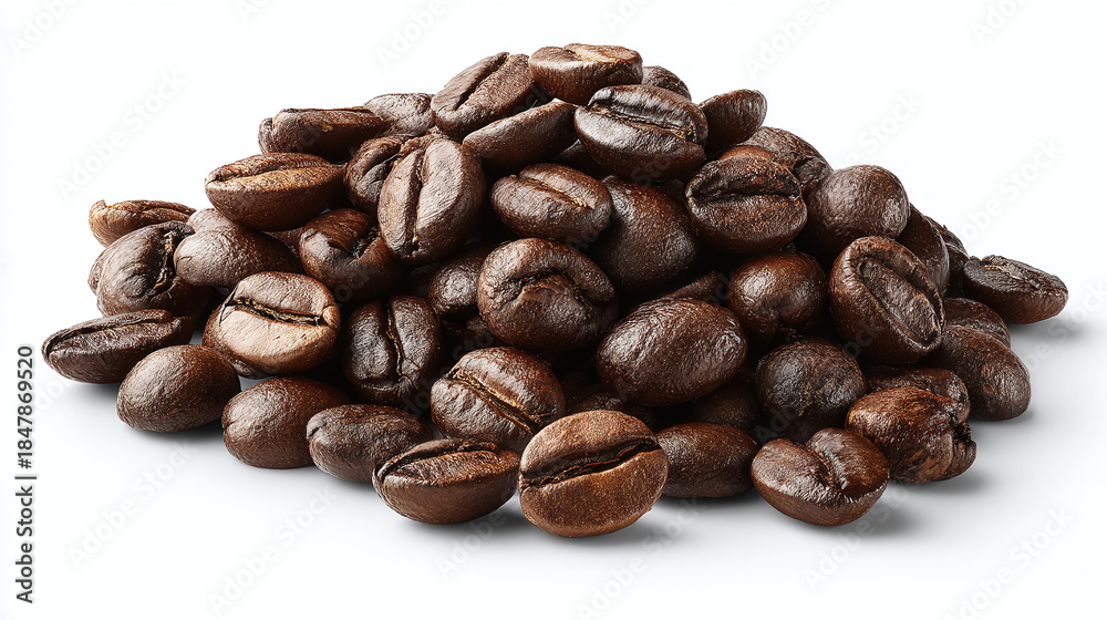 Obraz premium Close-up of roasted coffee beans forming a pile, evoking rich aromas and textures