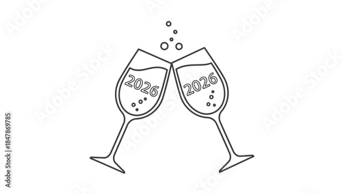 Elegant 2026 new year celebration toast with two champagne flutes artwork isolated on white background, Vector