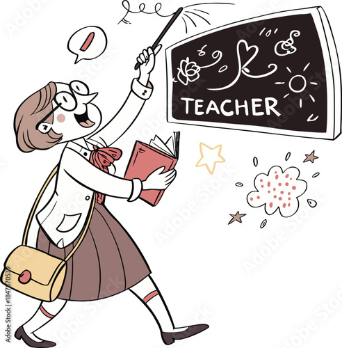 A cheerful teacher inspires learning and creativity with a touch of magic in the classroom