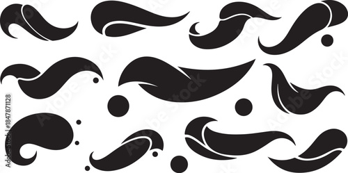 Modern black swirls and dots graphic design elements