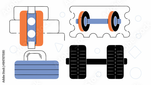 Fitness equipment barbell and weight plate icons