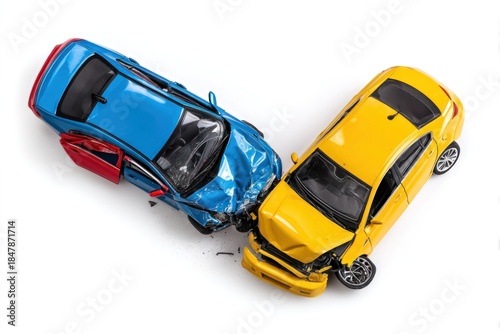 Crashed toy cars on a transparent background