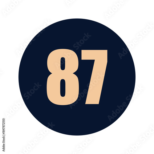 a number 87 on a blue background icon vector design