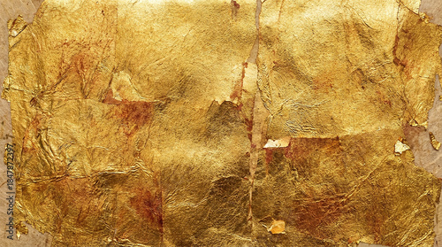 年賀状や新年の和風イメージ　重厚な金箔のテクスチャとひび割れの抽象的な背景