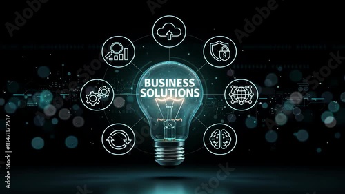 A glowing lightbulb with erp text surrounded by tech icons symbolizing innovation in sap software system and enterprise integration