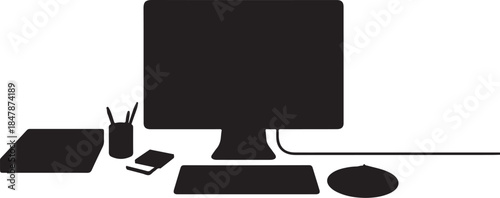 Modern office workspace with computer and accessories