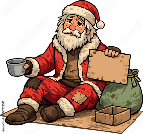 The homeless hobo looks like Santa Claus, the hero of Christmas