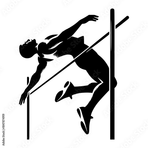 an athlete silhouette performing a pole vault high jump vector image illustration