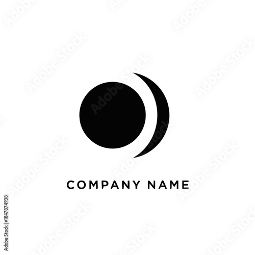 Minimalist black circle and crescent moon logo design.