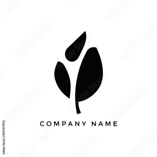 Minimalist black leaf logo design for a company.