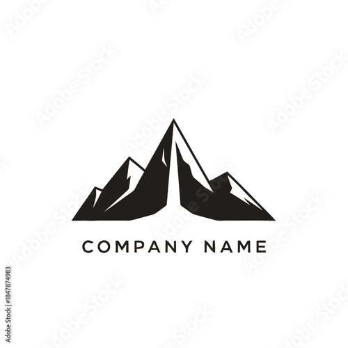 Minimalist black mountain range logo design on a white background.