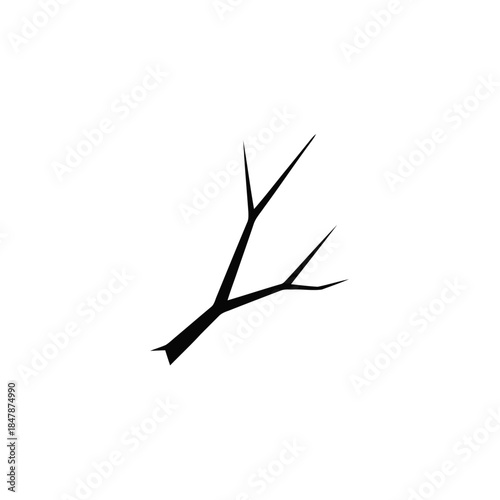 Minimalist black silhouette of a bare tree branch against a stark white background.