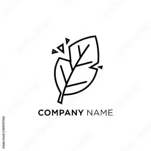 Minimalist Line Art Leaf Logo Design with Geometric Accents.