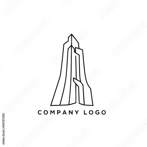 Minimalist Line Art Skyscraper Building Logo Design.