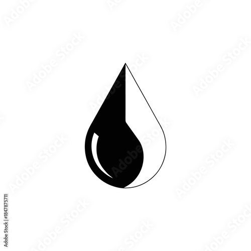 Stylized black and white teardrop graphic with contrasting halves.