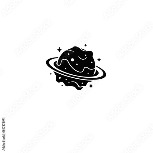 Stylized planet with rings and stars in a minimalist design.