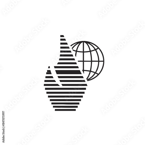 Stylized water drop and globe icon representing global environmental concerns.