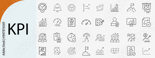 kpi dashboard and analytics icons, minimal line vector set