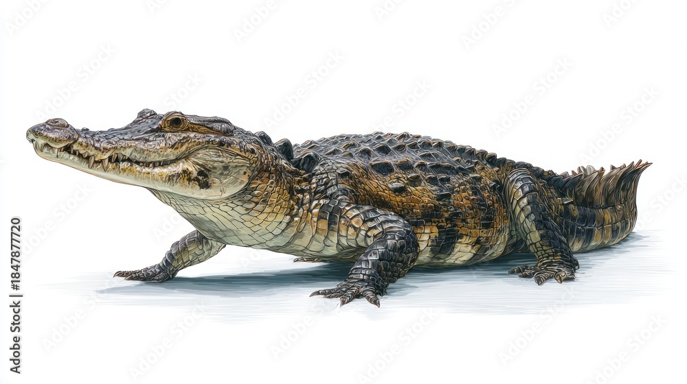 Naklejka premium Detailed studio shot of an alligator isolated on a white background