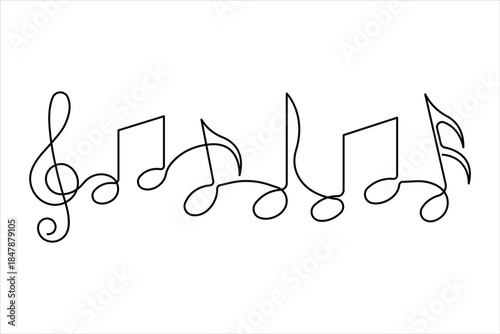 Continuous music note design one line art drawing of music notation musical concept illustration