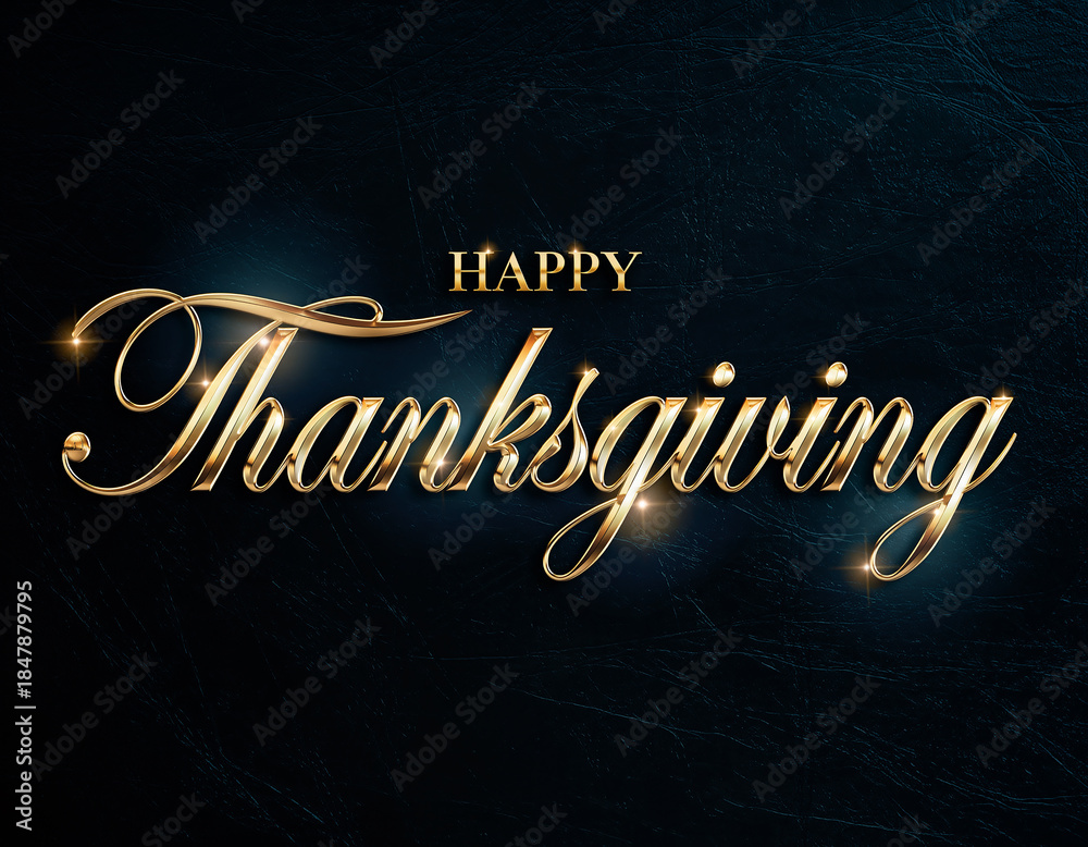 Obraz premium Golden Happy Thanksgiving Text on Dark Textured Background