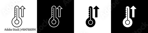 Heating icon set in line and glyph style on black and white background