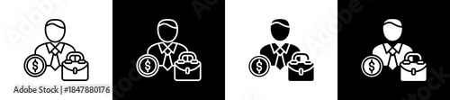 Depositor icon set in line and glyph style on black and white background