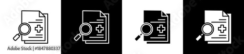 Evidence icon set in line and glyph style on black and white background