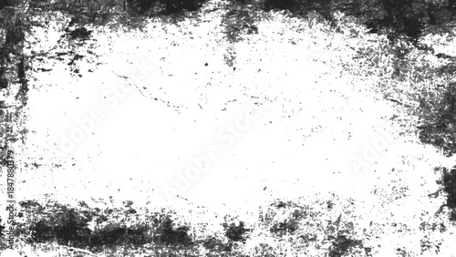weathered black charcoal texture border on white background with light scratches and vintage film grain overlay effect