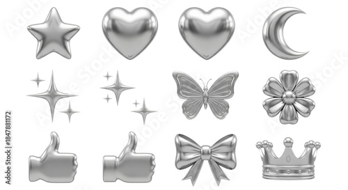 Shiny Silver Icons for Social Media Marketing Web Design Graphics and Celebrations