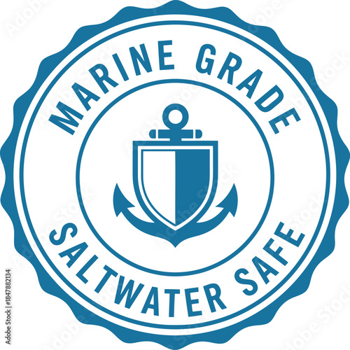 Marine Grade Saltwater Safe Badge with Anchor Icon Vector Emblem