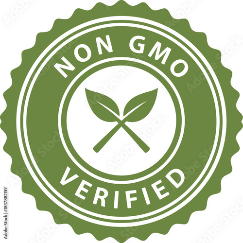 Non GMO Verified Badge Green Organic Certification Label Icon