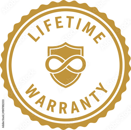 Gold Lifetime Warranty Badge Icon with Infinity Shield Emblem