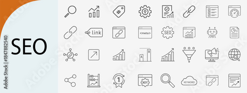 seo optimization icons set, minimal line vector design