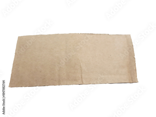 Blank beige parchment paper with rough edges isolated on transparent background