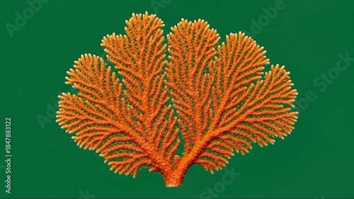Close-up Views of Bright Orange Coral Fragments on Green Background Multiframe Collection