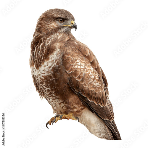 Hawk Perched on a Branch in a Clear Setting With a Focus on Its Feathers and ...