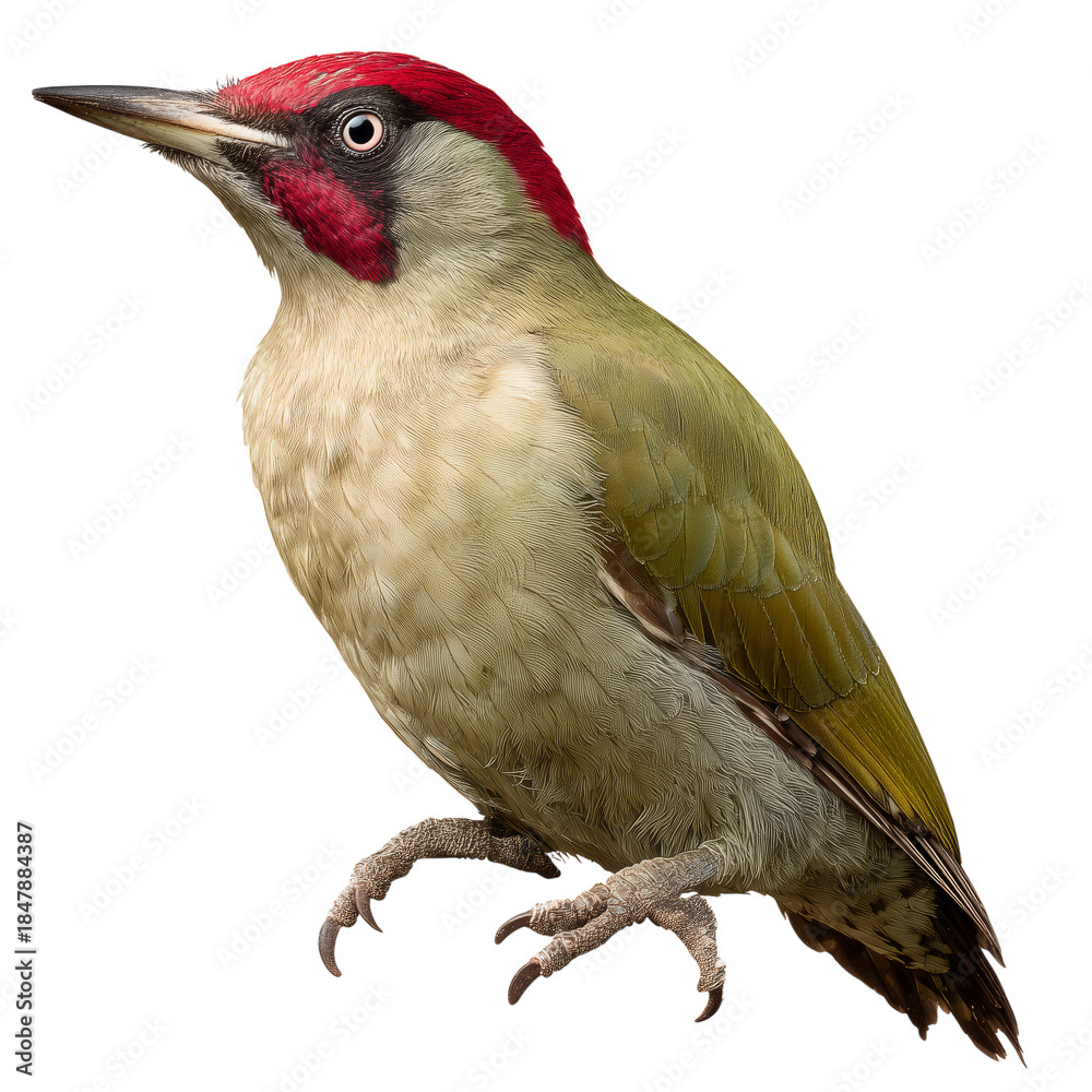 Fototapeta premium Green Woodpecker With Red Crown Standing on a Branch in a Natural Setting