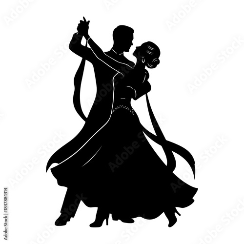 Silhouette of couple dancing in romantic pose